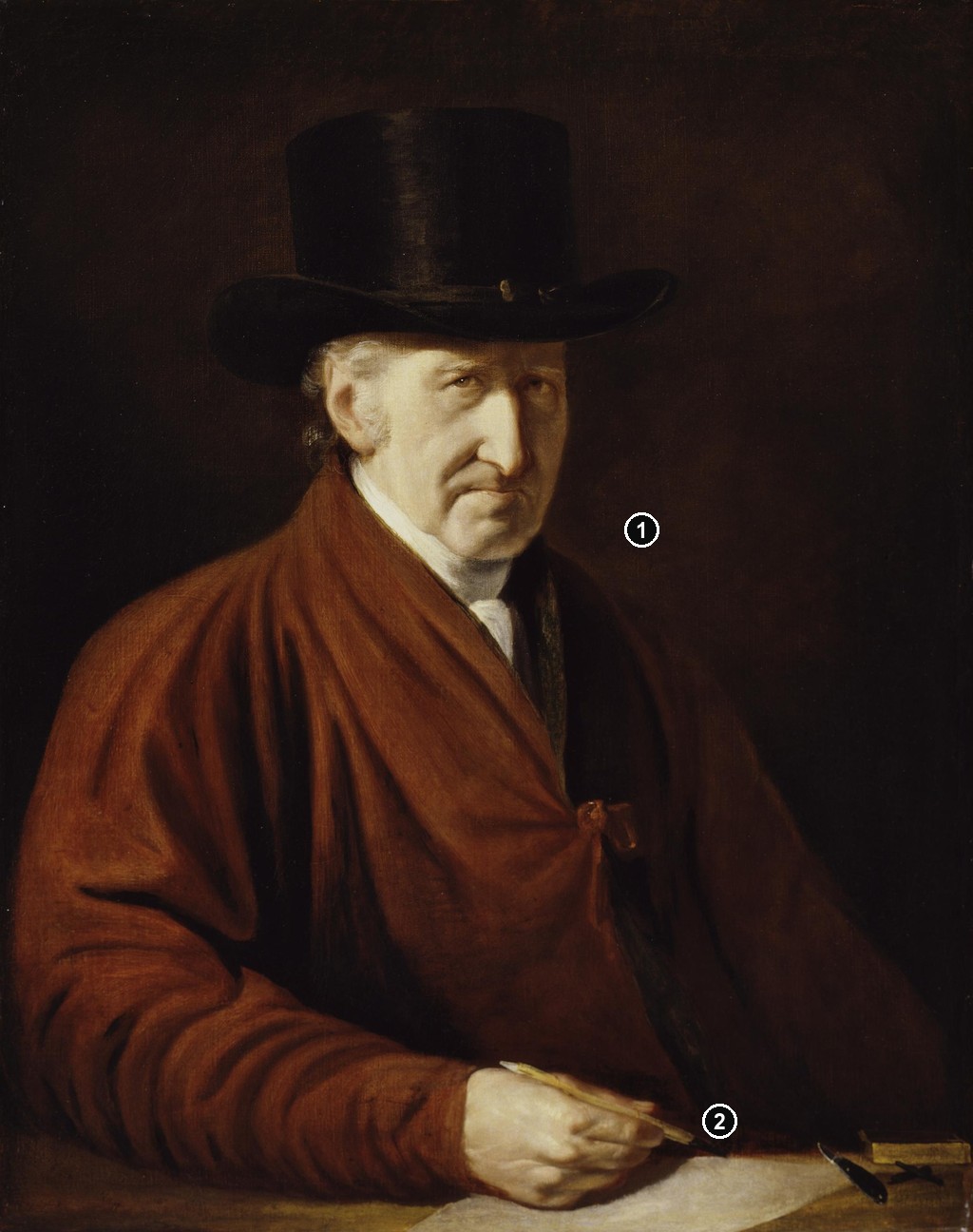 Annotated details from Self-Portrait, 1819 by Benjamin West, Self-Portrait, 1819